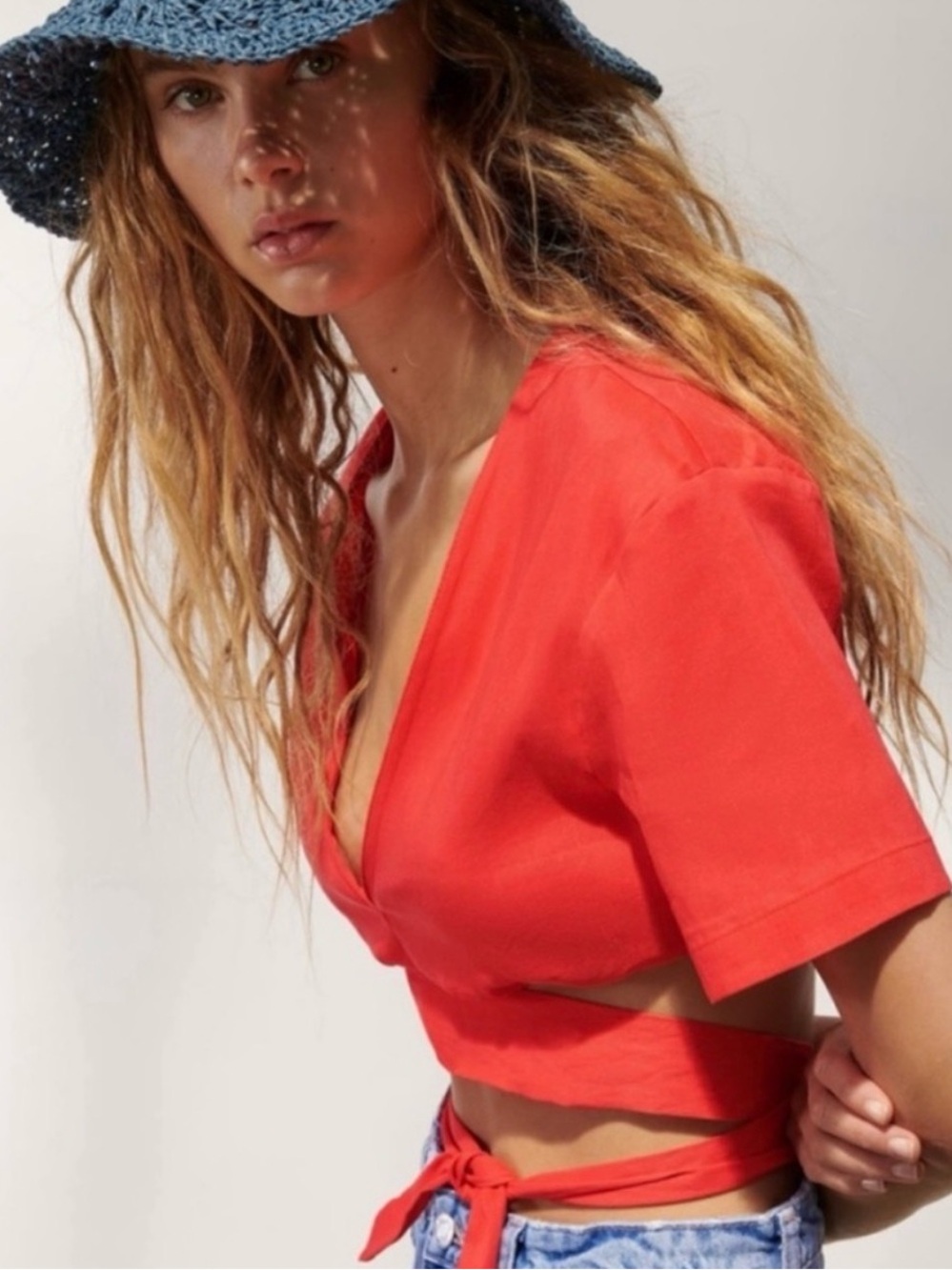 Zara Red Wrap-Back Crop Top